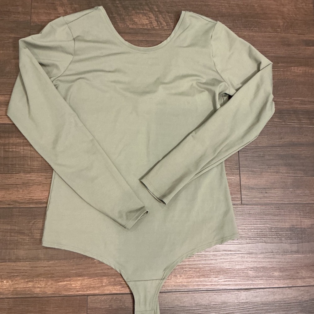 Spanx Suit Your Fancy Bodysuit Sage Green Long Sleeve Scoop Neck XL 20329R